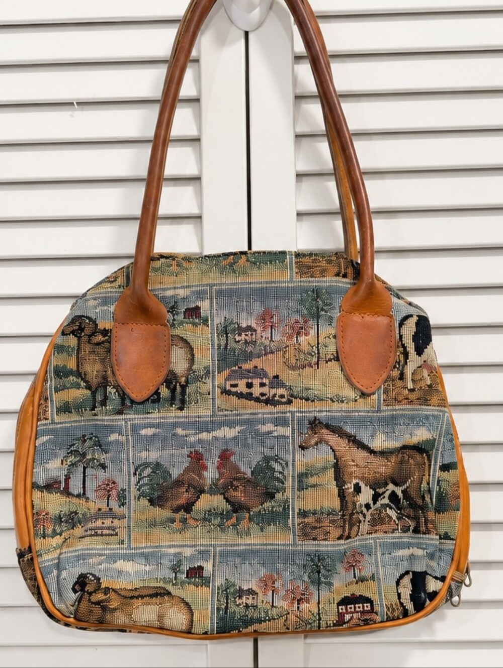Vintage Farm Animal Tapestry Bag Horse Cow Cottagecore Purse